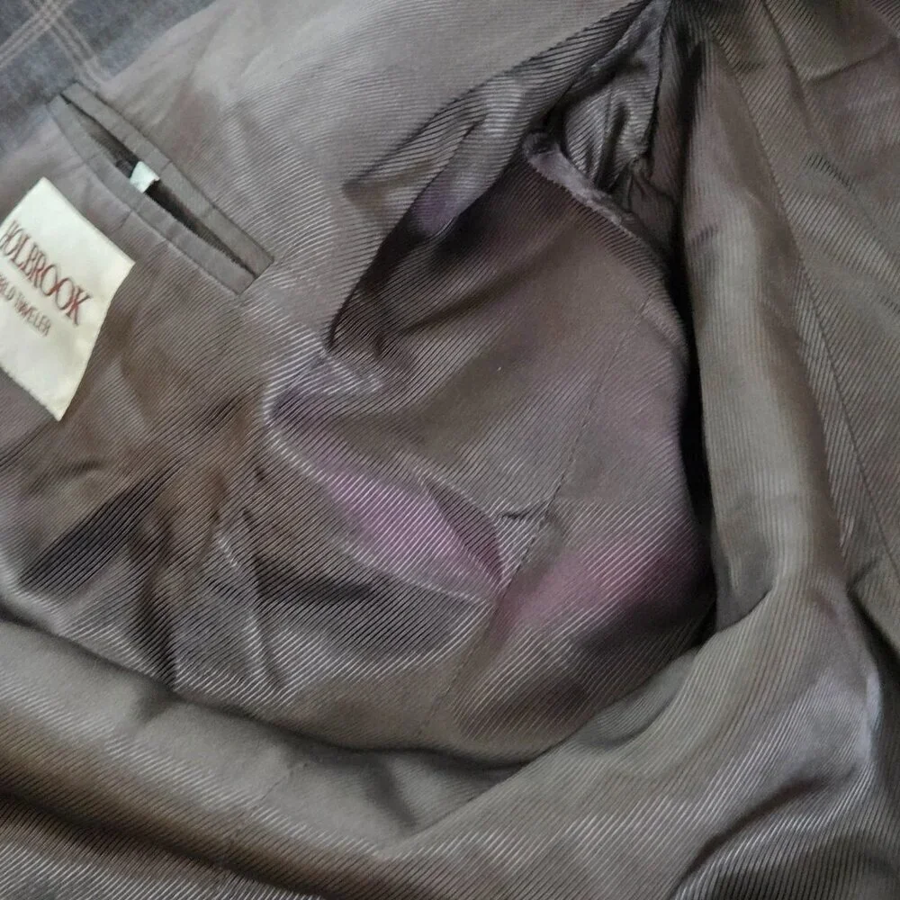 VTG Tweed Jacket XL Brown Beige Windowpane Check 100% Wool Blazer Sport Coat 50R